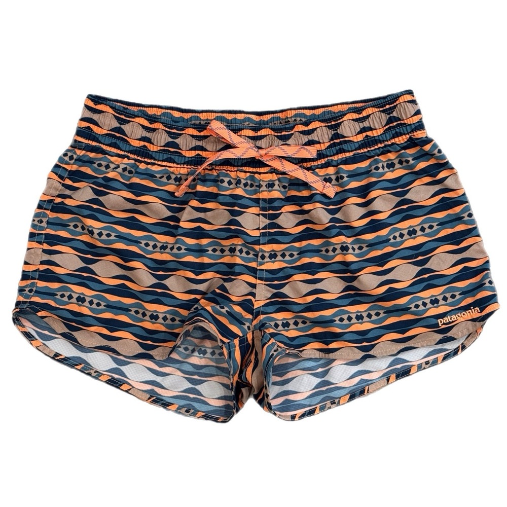 Patagonia Stretch Planing Micro Shorts 2" Inseam Blue Orange Pattern Women Small